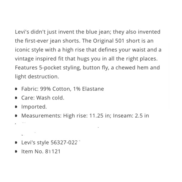 Levi’s 501 high rise denim shorts NWT 25 - Picture 4 of 9